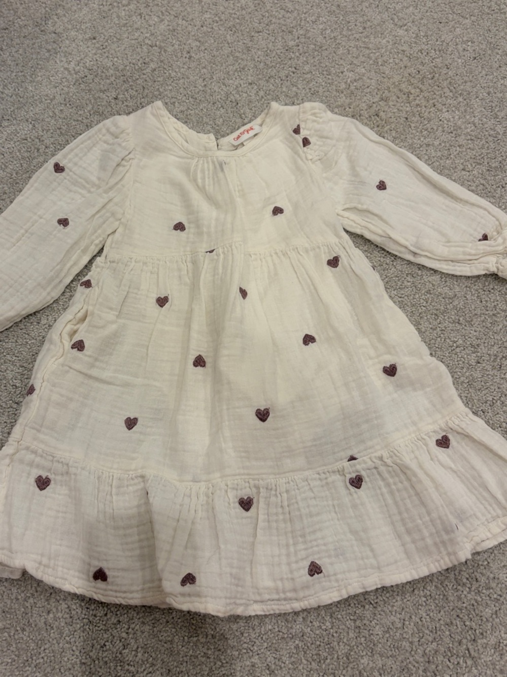 Kids Cream Dress with Purple Hearts